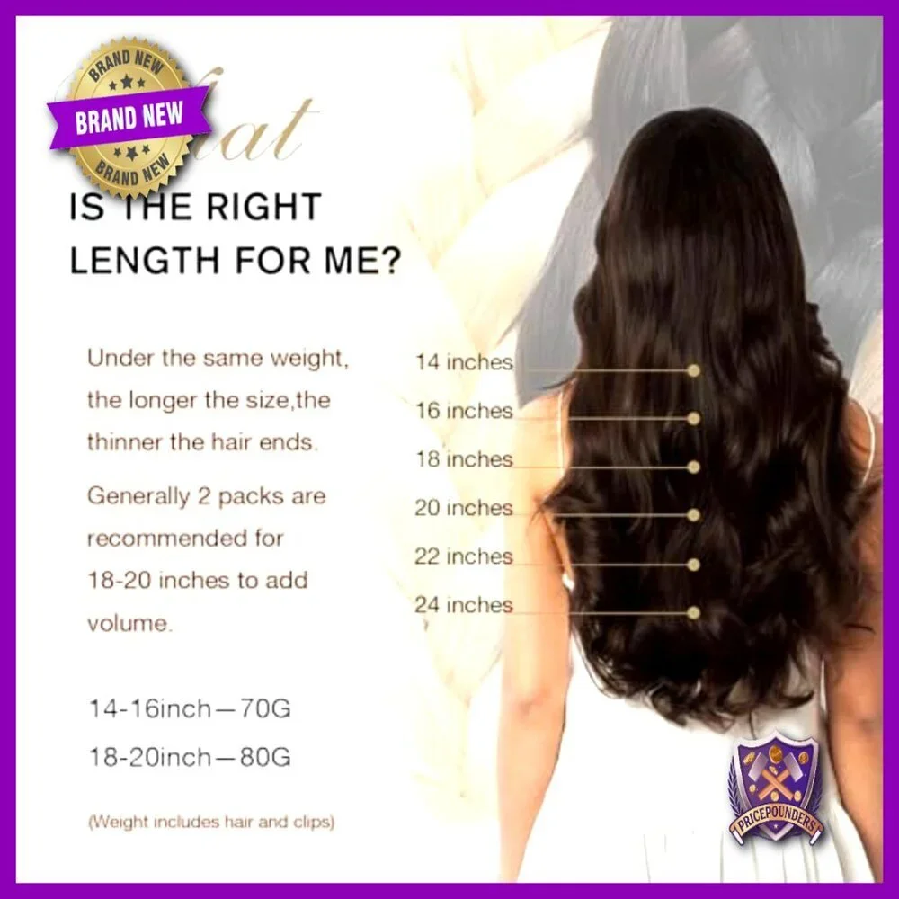 16 Inch Clip In Human Hair Extensions 70g 7pc Silky Straight Remy